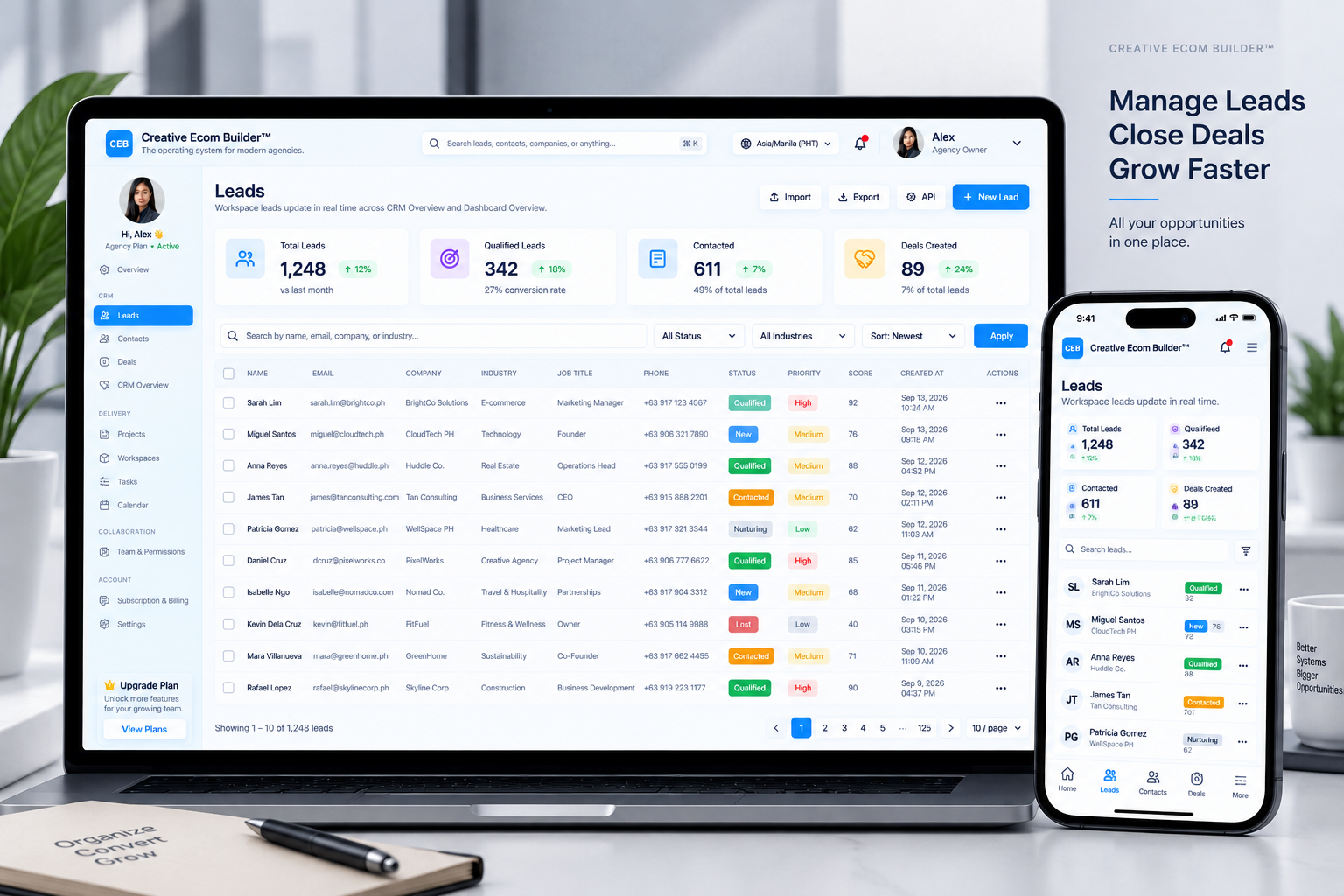 Creative Ecom Builder CRM on laptop and mobile