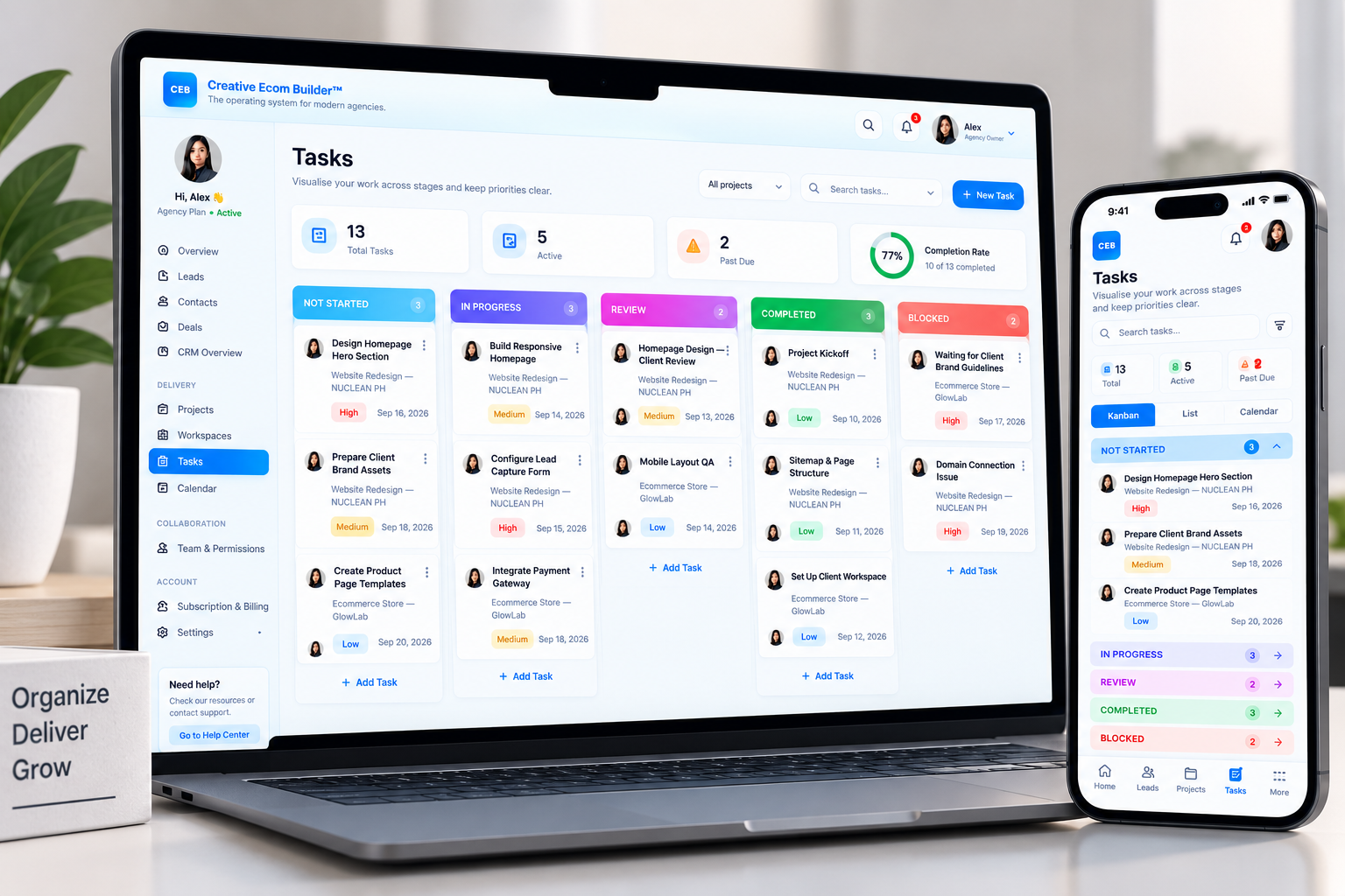 Creative Ecom Builder task management interface