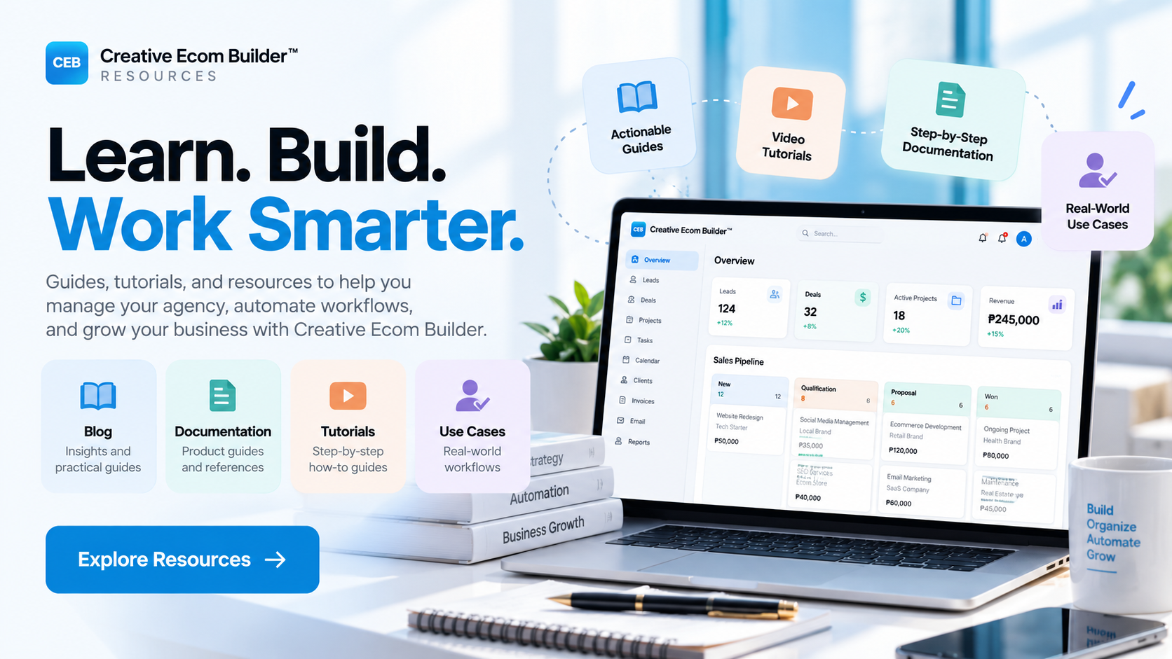 Creative Ecom Builder™ agency management software resources, business guides, platform documentation, and use cases